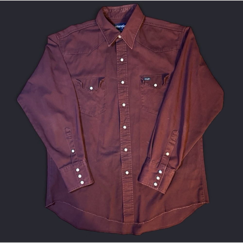 Vintage 80's Wrangler Maroon Pearl Snap Cowboy Western Shirt L X-Long Tail